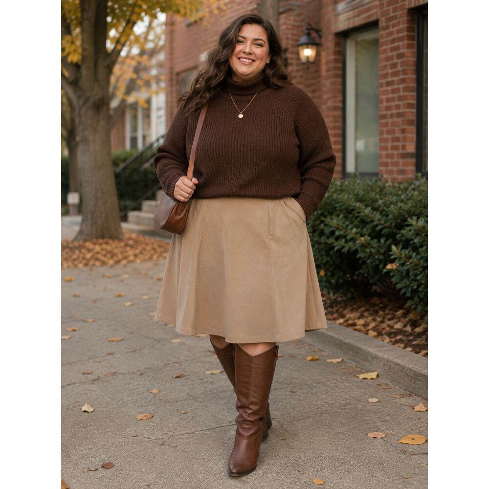 Lane Bryant flared A lined panel midi skirt NWT Size 20 camel/khaki color way